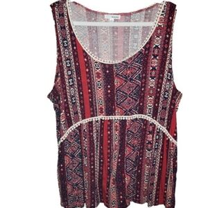 Mauve Boho 2XL Tribal Print Sleeveless Peplum Top
